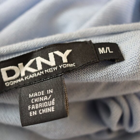 DKNY Light Blue Silk & Cashmere Open Front Draped Waterfall Cardigan Sweater M/L - Picture 8 of 10